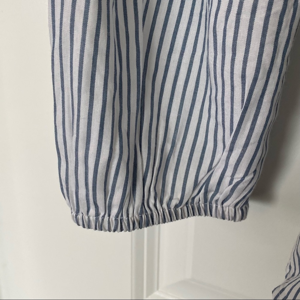 NWOT Loft Long Sleeve Wrap Peplum Striped Blouse BLUE/WHITE - SIZE M - Picture 5 of 11